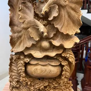 Tượng Cá Xiêm Gỗ Ngọc Am Chất Già Thơm Liền Khối Cao 84cm