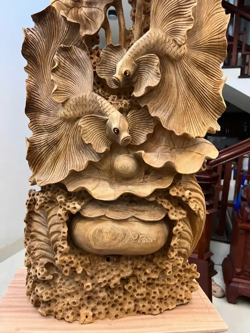 Tượng Cá Xiêm Gỗ Ngọc Am Chất Già Thơm Liền Khối Cao 84cm