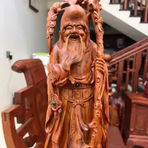 Tượng Cụ Thọ Tiên Gỗ Sưa Bắc Liền Khối Cao 54cm
