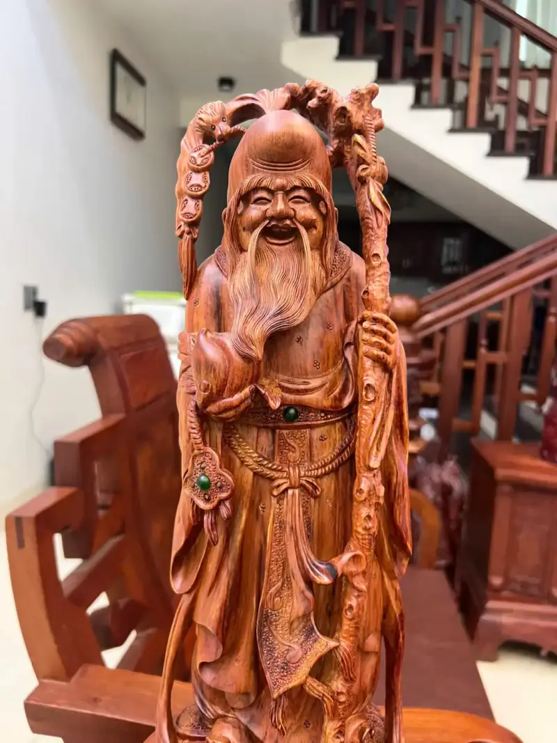 Tượng Cụ Thọ Tiên Gỗ Sưa Bắc Liền Khối Cao 54cm