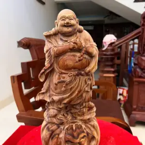 Tượng Di Lặc Chúc Phúc Gỗ Sưa Bắc Liền Khối Gỗ Già Tím Lịm Có Sơn Cao 40cm