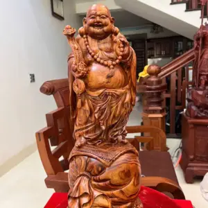 Tượng Di Lặc Gỗ Sưa Bắc Liền Khối Vân Đẹp Cao 58cm