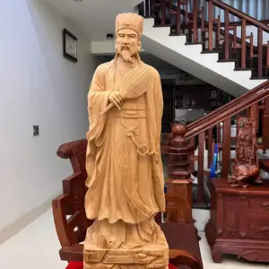 Tượng Khổng Minh Gỗ Ngọc Am Liền Khối Có Sơn Cao 80cm
