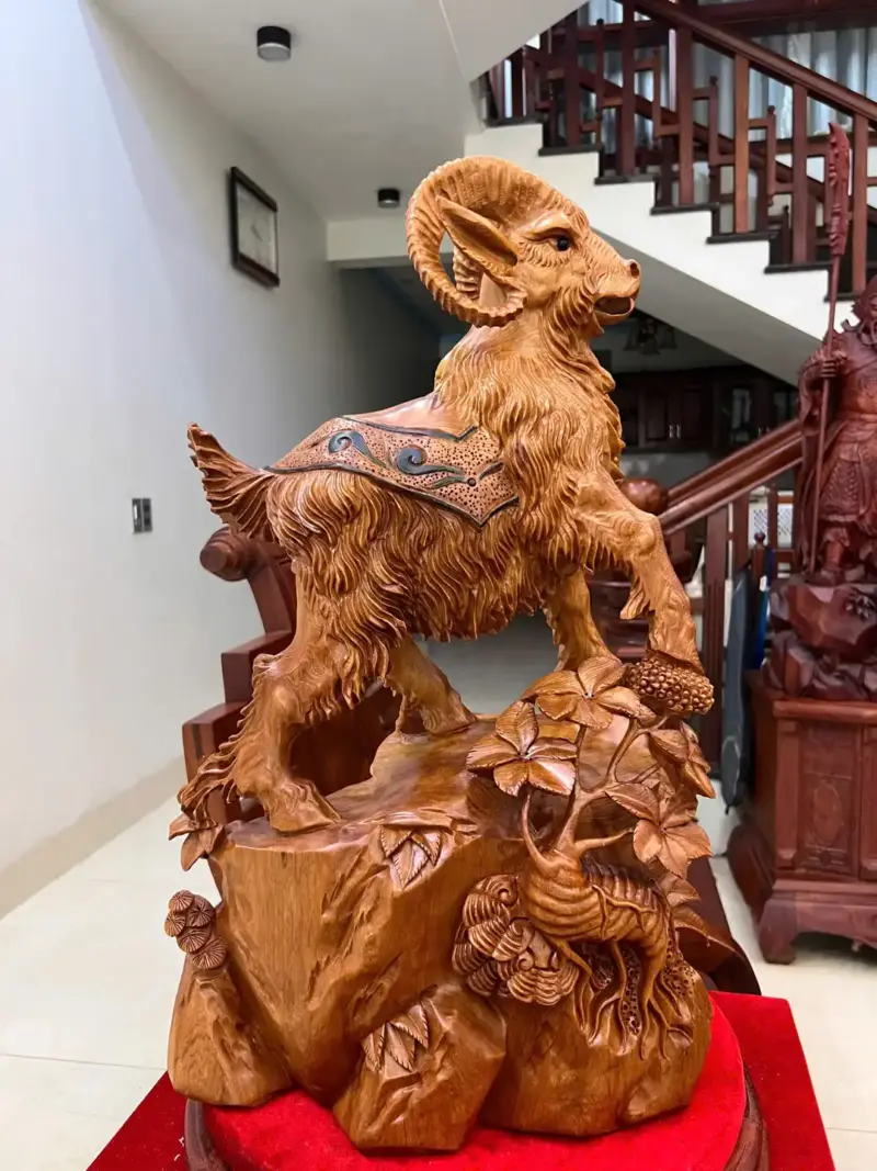Tượng Nhất Dương Gỗ Ngọc Am Liền Khối Cao 62cm