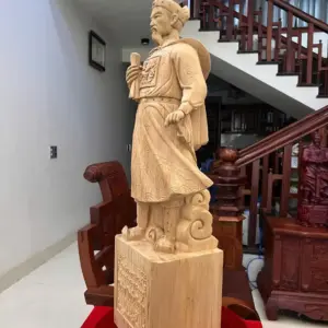 Tượng Trần Quốc Tuấn Gỗ Ngọc Am Liền Khối Cao 80cm