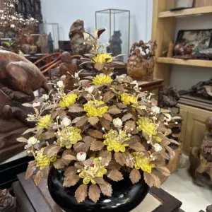 Bình Gỗ Hoa Mai Vàng, Lá Gỗ Sưa, Bình Gỗ Cẩm Tây Bắc MQ07