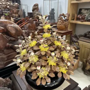 Bình Gỗ Hoa Mai Vàng, Lá Gỗ Sưa, Bình Gỗ Cẩm Tây Bắc MQ07