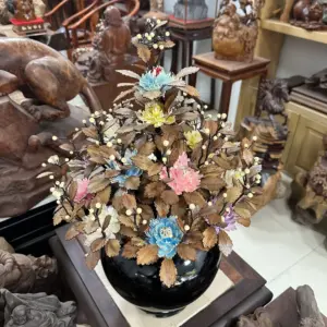 Bình Gỗ Hoa Ngũ Sắc, Lá Gỗ Sưa, Bình Gỗ Cẩm Tây Bắc MQ02