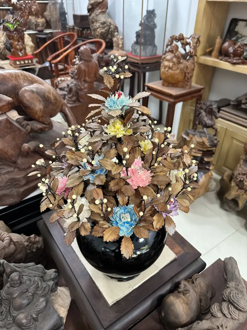 Bình Gỗ Hoa Ngũ Sắc, Lá Gỗ Sưa, Bình Gỗ Cẩm Tây Bắc MQ02