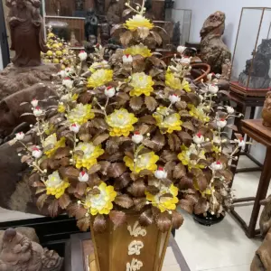 Bình Hoa Mai Vàng – Lá Gỗ Sưa, Bình Gỗ Cẩm Vàng G12