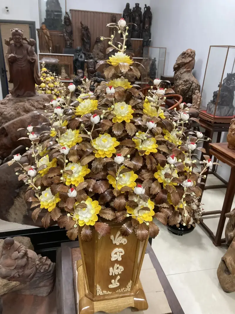 Bình Hoa Mai Vàng – Lá Gỗ Sưa, Bình Gỗ Cẩm Vàng G12