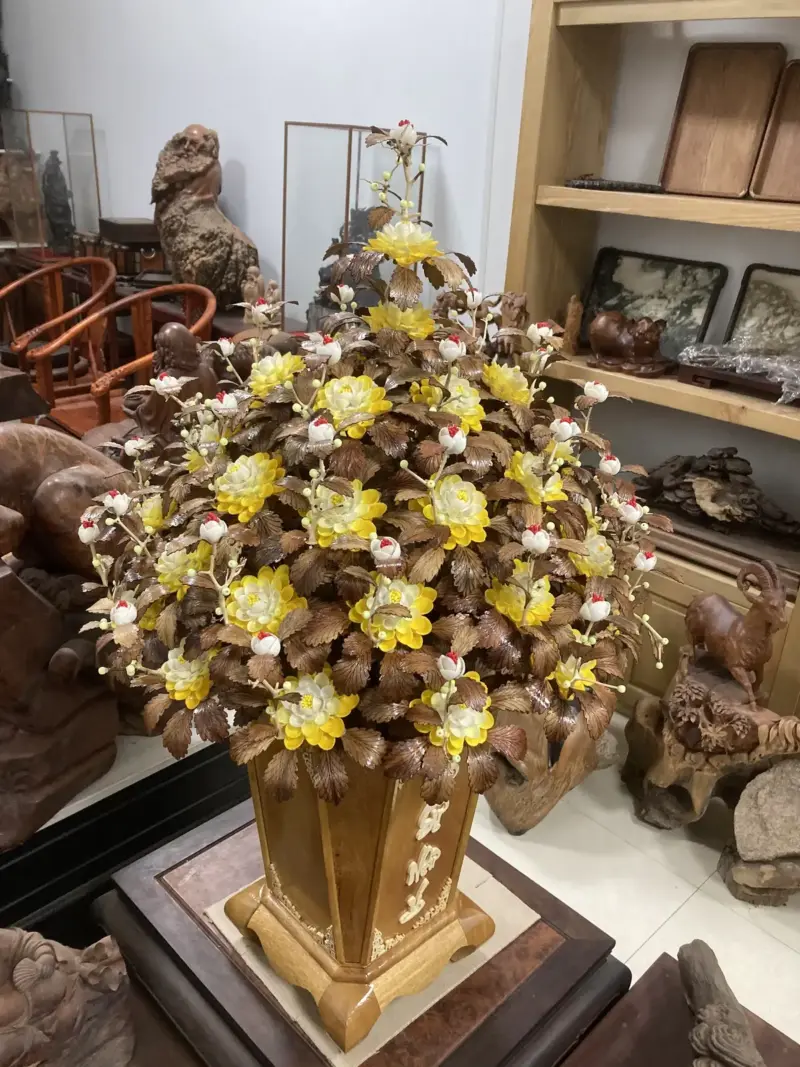 Bình Hoa Mai Vàng – Lá Gỗ Sưa, Bình Gỗ Cẩm Vàng G12