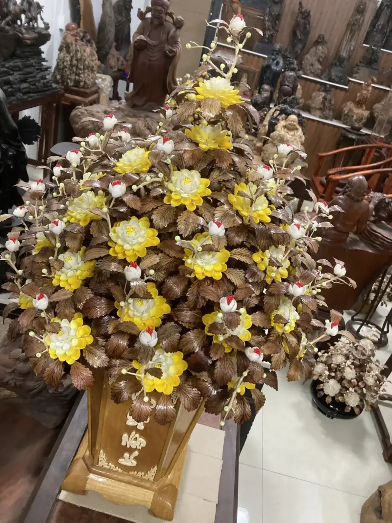 Bình Hoa Mai Vàng – Lá Gỗ Sưa, Bình Gỗ Cẩm Vàng G12