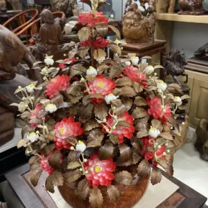 Bình Hoa Đỏ – Lá Gỗ Sưa, Bình Gỗ Hương Đá G13