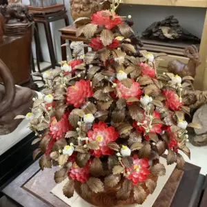 Bình Hoa Đỏ – Lá Gỗ Sưa, Bình Gỗ Hương Đá G13