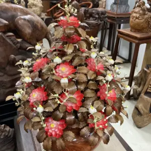 Bình Hoa Đỏ – Lá Gỗ Sưa, Bình Gỗ Hương Đá G13