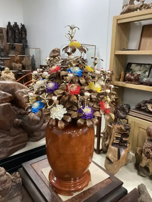 Bình Hoa Ngũ Sắc– Lá Gỗ Sưa, Bình Gỗ Hương Đá G15