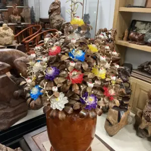 Bình Hoa Ngũ Sắc– Lá Gỗ Sưa, Bình Gỗ Hương Đá G15