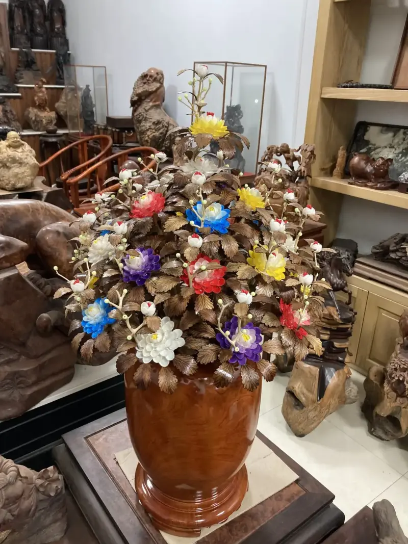 Bình Hoa Ngũ Sắc– Lá Gỗ Sưa, Bình Gỗ Hương Đá G15