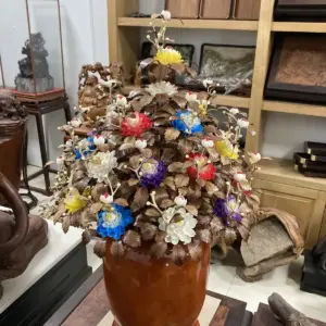 Bình Hoa Ngũ Sắc– Lá Gỗ Sưa, Bình Gỗ Hương Đá G15