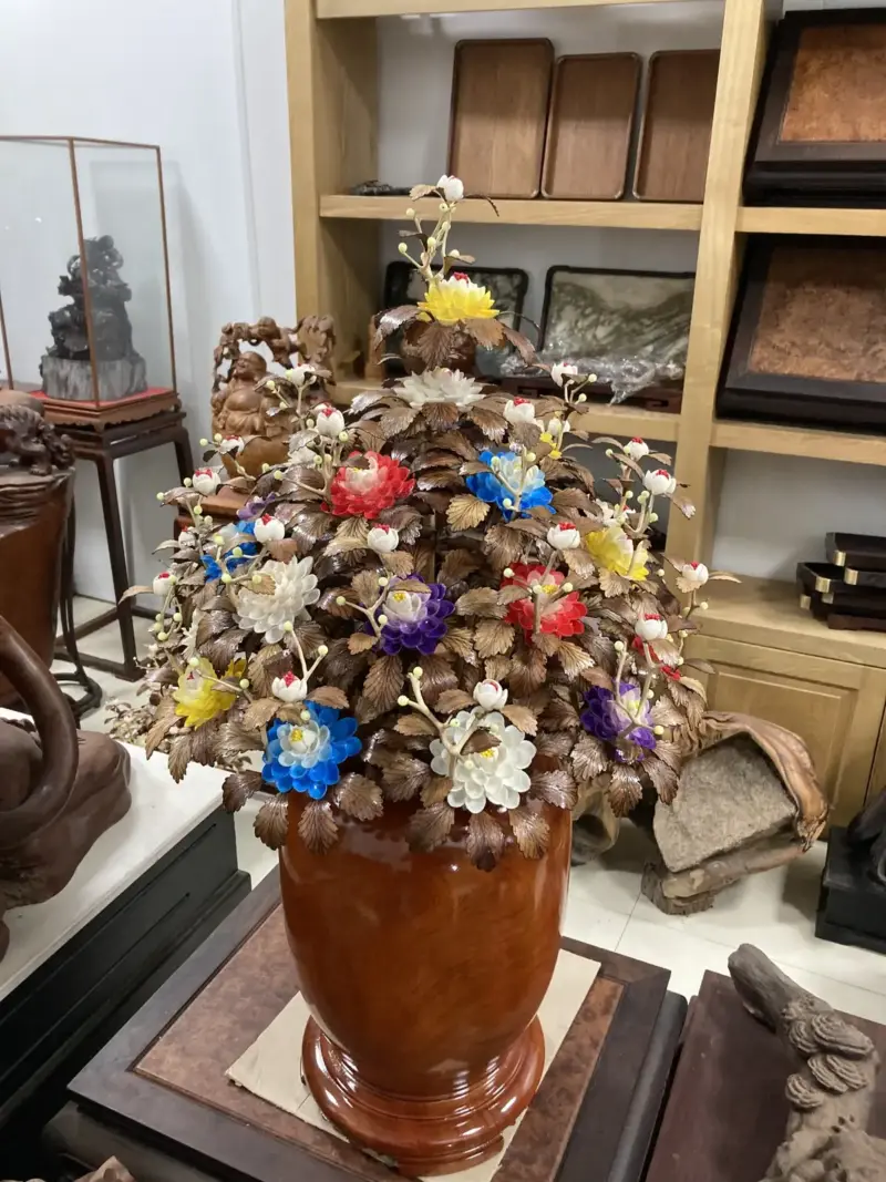 Bình Hoa Ngũ Sắc– Lá Gỗ Sưa, Bình Gỗ Hương Đá G15