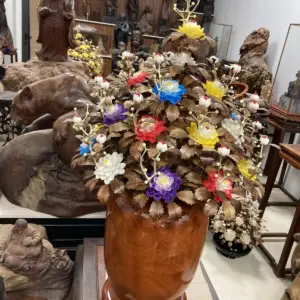 Bình Hoa Ngũ Sắc– Lá Gỗ Sưa, Bình Gỗ Hương Đá G15