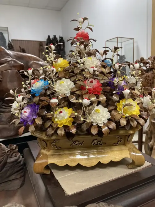 Bình Hoa Ngũ Sắc – Lá Gỗ Sưa, Bình Gỗ Cẩm Vàng G16