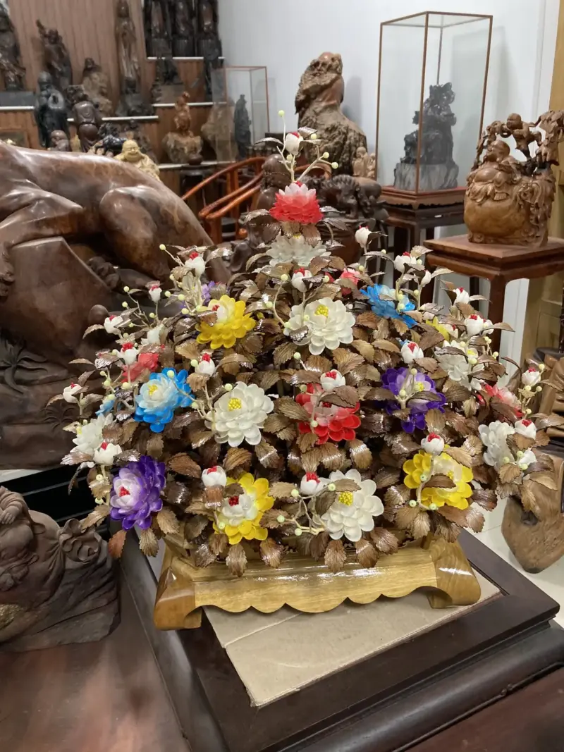 Bình Hoa Ngũ Sắc – Lá Gỗ Sưa, Bình Gỗ Cẩm Vàng G16