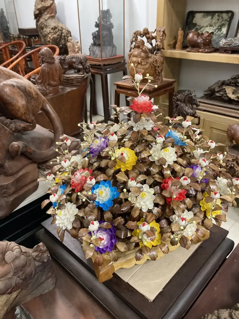 Bình Hoa Ngũ Sắc – Lá Gỗ Sưa, Bình Gỗ Cẩm Vàng G16