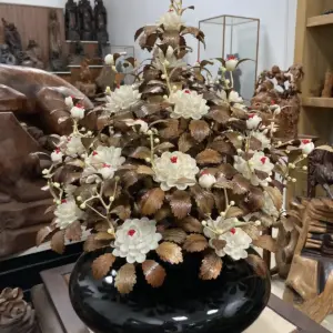 Bình Hoa Trắng Ban Mai Lá Gỗ Sưa, Bình Cẩm Tây Bắc G22