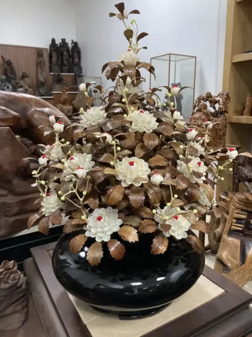 Bình Hoa Trắng Ban Mai Lá Gỗ Sưa, Bình Cẩm Tây Bắc G22