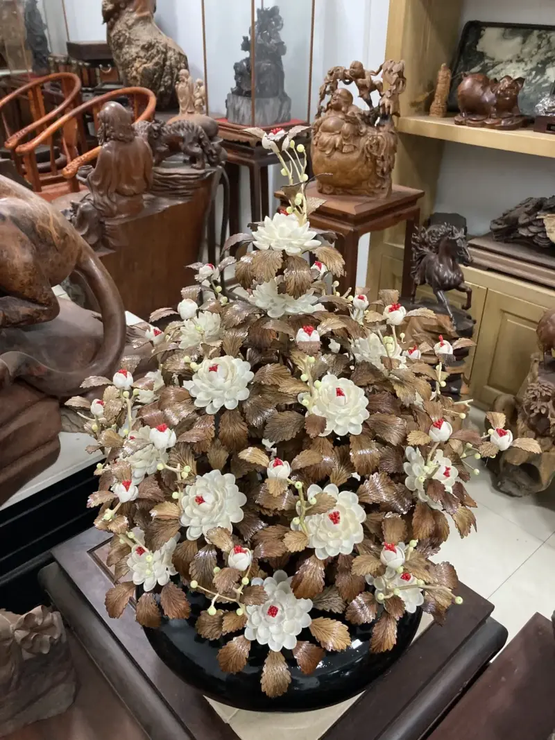 Bình Hoa Trắng Ban Mai Lá Gỗ Sưa, Bình Cẩm Tây Bắc G22