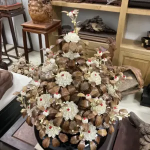 Bình Hoa Trắng Ban Mai Lá Gỗ Sưa, Bình Cẩm Tây Bắc G22