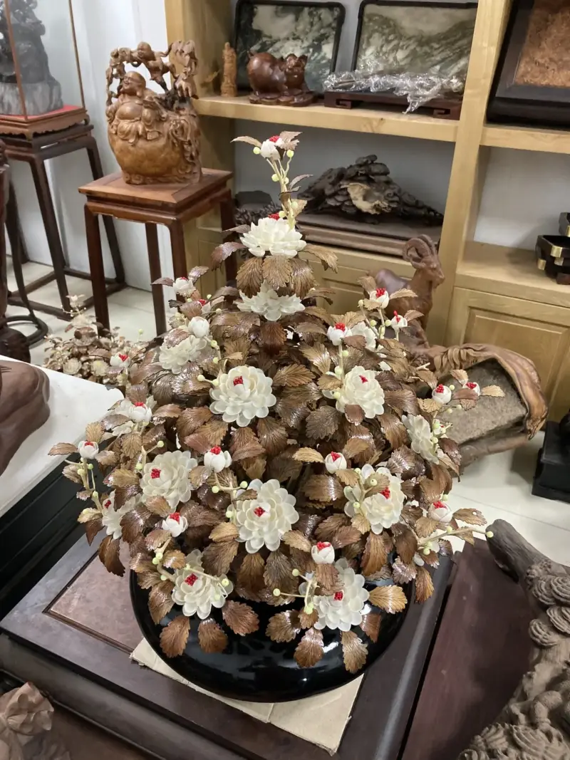 Bình Hoa Trắng Ban Mai Lá Gỗ Sưa, Bình Cẩm Tây Bắc G22