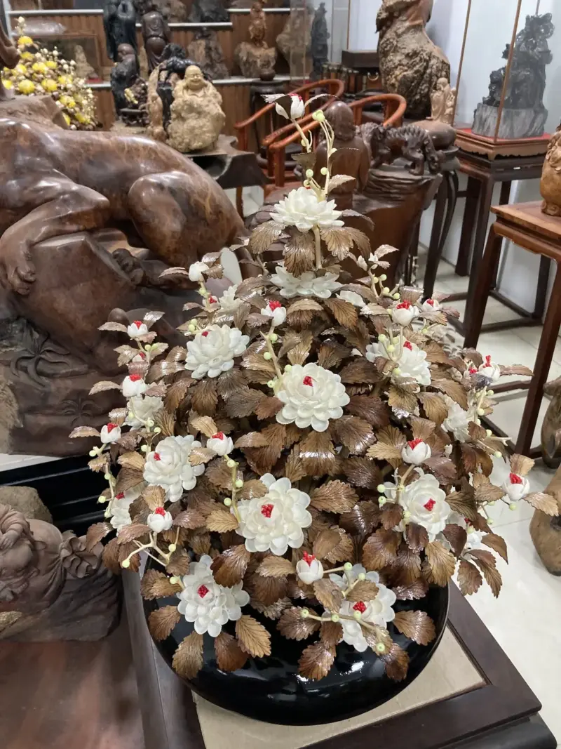 Bình Hoa Trắng Ban Mai Lá Gỗ Sưa, Bình Cẩm Tây Bắc G22