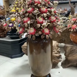 Bình Hoa Đỏ – Lá Gỗ Sưa, Bình Gỗ Mun Nam Phi G17