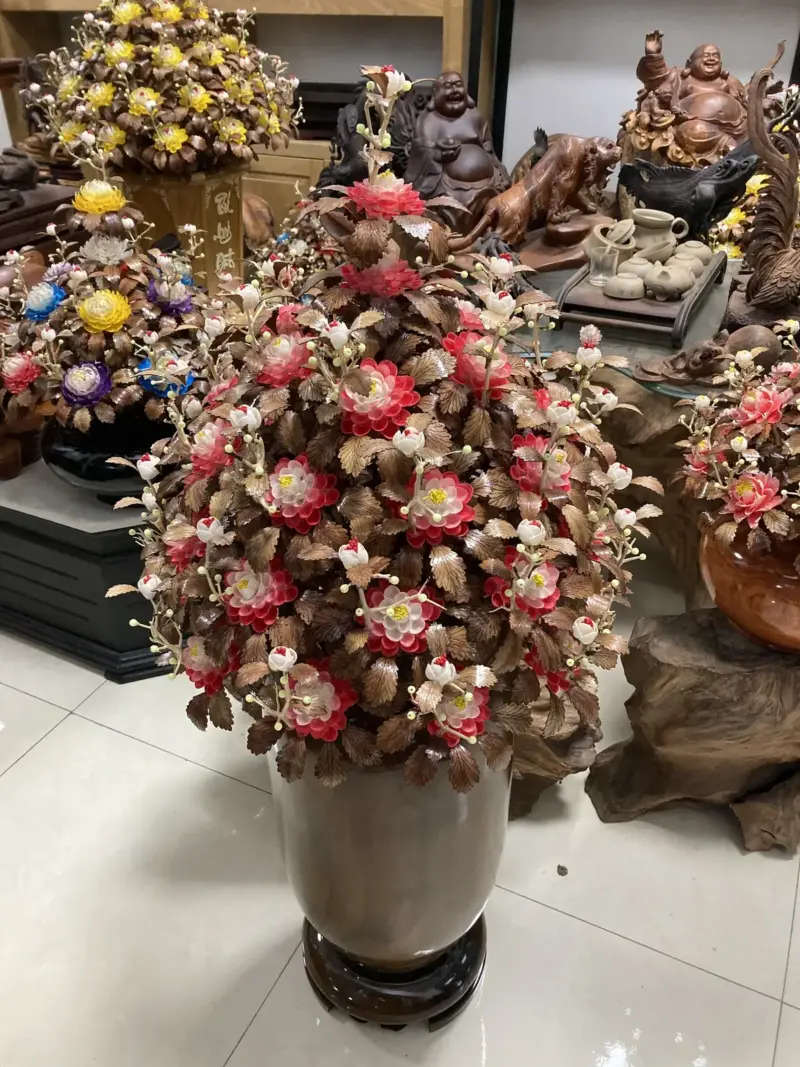 Bình Hoa Đỏ – Lá Gỗ Sưa, Bình Gỗ Mun Nam Phi G17