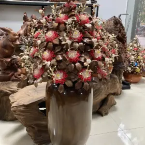 Bình Hoa Đỏ – Lá Gỗ Sưa, Bình Gỗ Mun Nam Phi G17