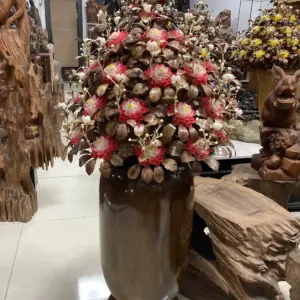 Bình Hoa Đỏ – Lá Gỗ Sưa, Bình Gỗ Mun Nam Phi G17