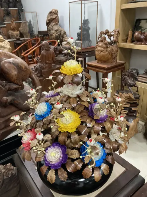 Bình Hoa Ngũ Sắc – Lá Gỗ Sưa, Bình Gỗ Cẩm Tây Bắc G18