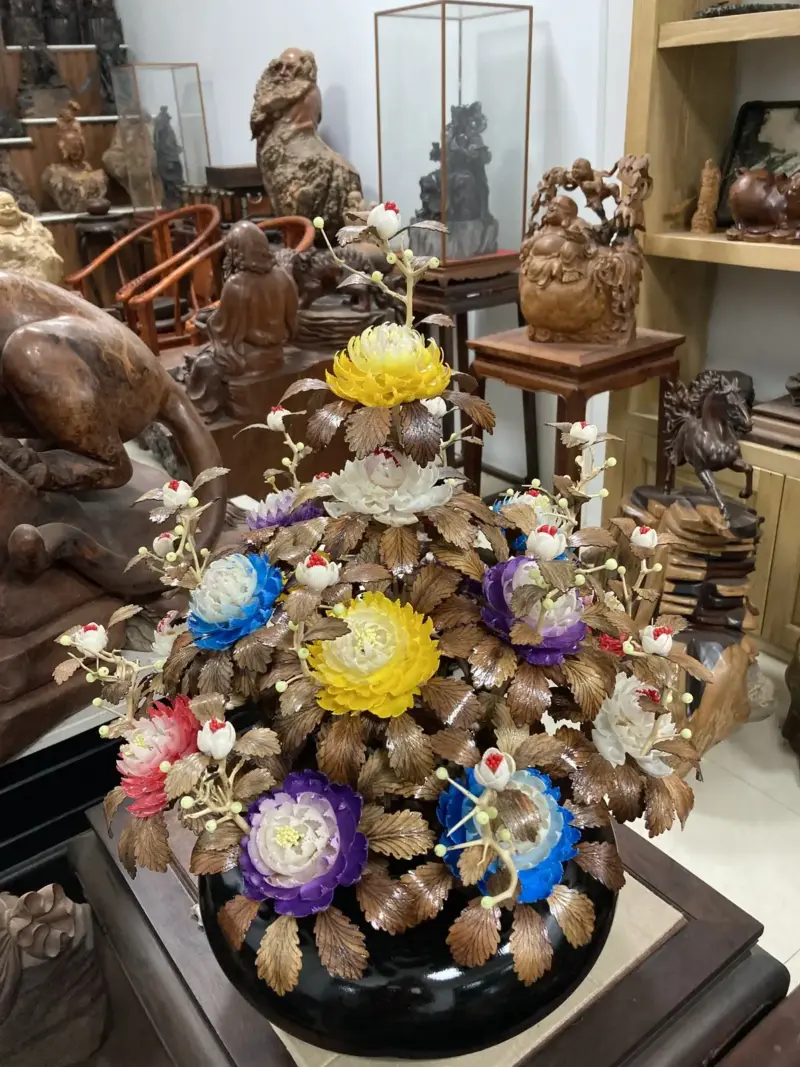 Bình Hoa Ngũ Sắc – Lá Gỗ Sưa, Bình Gỗ Cẩm Tây Bắc G18