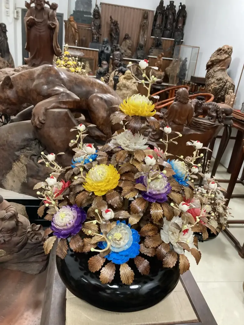 Bình Hoa Ngũ Sắc – Lá Gỗ Sưa, Bình Gỗ Cẩm Tây Bắc G18