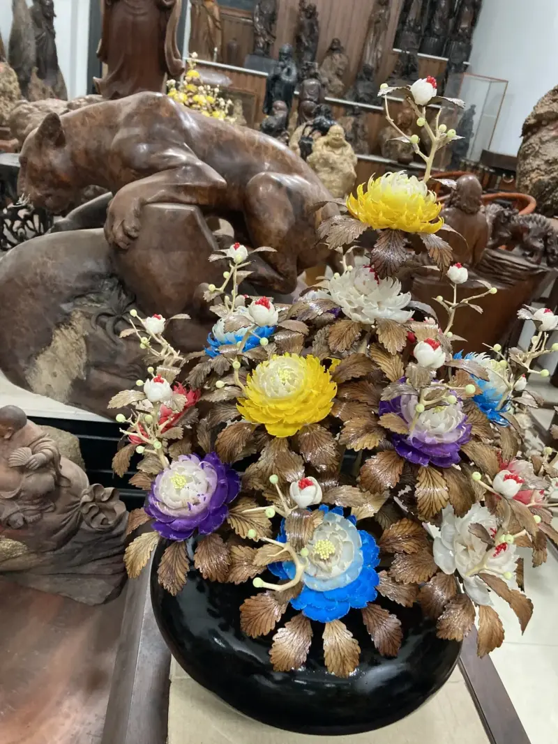 Bình Hoa Ngũ Sắc – Lá Gỗ Sưa, Bình Gỗ Cẩm Tây Bắc G18