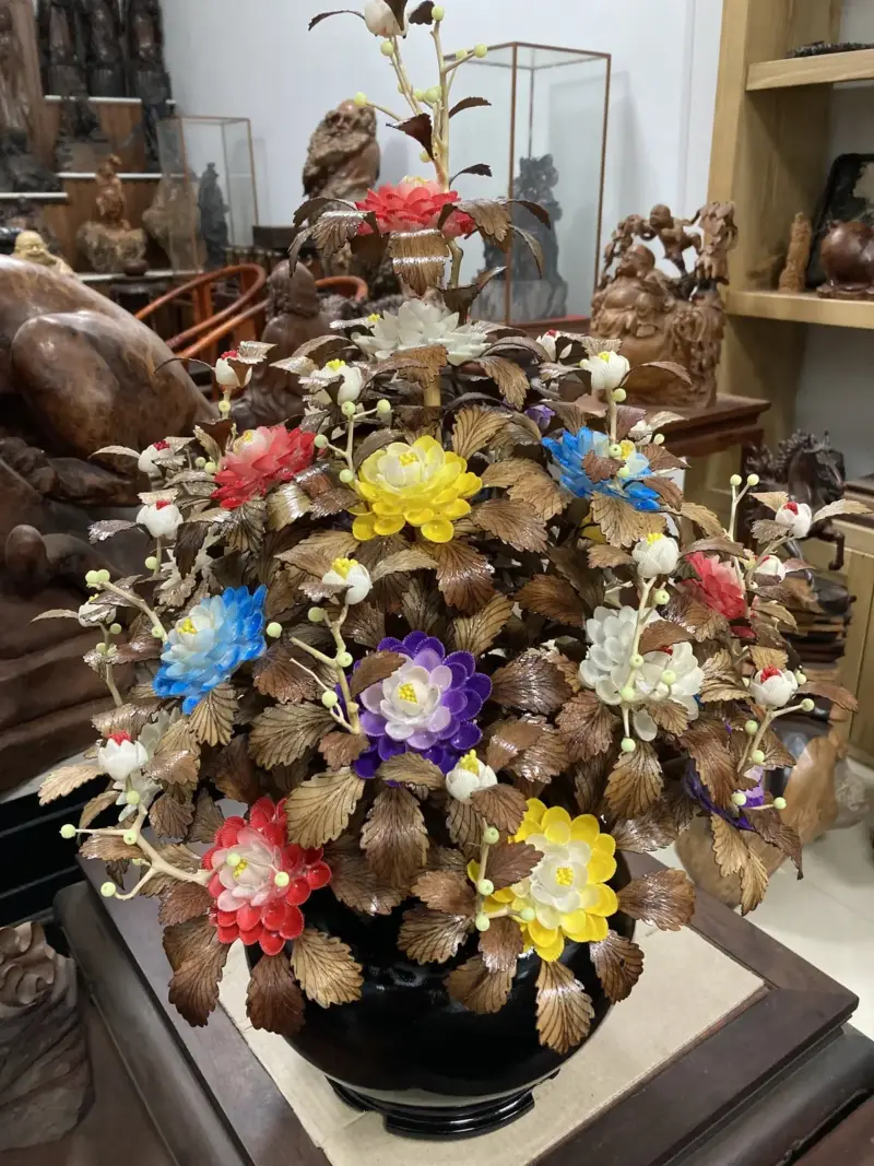 Bình Hoa Ngũ Sắc – Lá Gỗ Sưa, Bình Gỗ Cẩm Tây Bắc G19