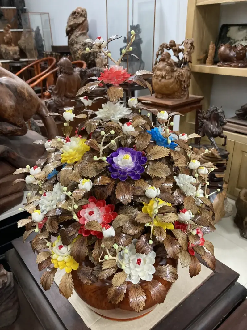 Bình Hoa Ngũ Sắc– Lá Gỗ Sưa, Bình Gỗ Hương Đá G20