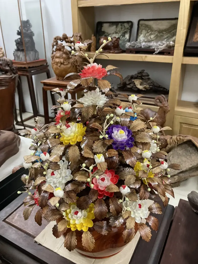 Bình Hoa Ngũ Sắc– Lá Gỗ Sưa, Bình Gỗ Hương Đá G20