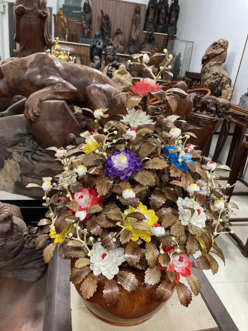 Bình Hoa Ngũ Sắc– Lá Gỗ Sưa, Bình Gỗ Hương Đá G20