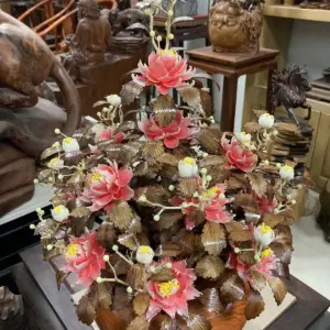 Bình Hoa Đỏ – Lá Gỗ Sưa, Bình Gỗ Hương Đá G21