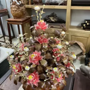 Bình Hoa Đỏ – Lá Gỗ Sưa, Bình Gỗ Hương Đá G21