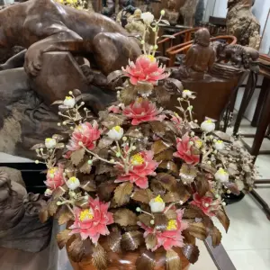 Bình Hoa Đỏ – Lá Gỗ Sưa, Bình Gỗ Hương Đá G21